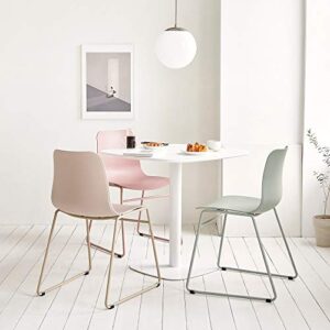 Roomnhome】 Durable Modern Pastel Tone self-Assembly Plastic seat and Steel Frame Kitchen, Dining, Bedroom Side Chair Set of 4 (Light Pink)