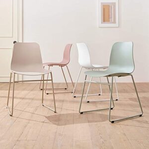 Roomnhome】 Durable Modern Pastel Tone self-Assembly Plastic seat and Steel Frame Kitchen, Dining, Bedroom Side Chair Set of 4 (Light Pink)