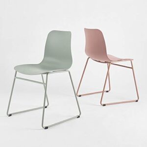 Roomnhome】 Durable Modern Pastel Tone self-Assembly Plastic seat and Steel Frame Kitchen, Dining, Bedroom Side Chair Set of 4 (Light Pink)