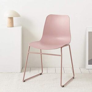 Roomnhome】 Durable Modern Pastel Tone self-Assembly Plastic seat and Steel Frame Kitchen, Dining, Bedroom Side Chair Set of 4 (Light Pink)