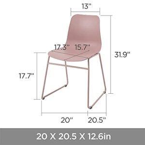 Roomnhome】 Durable Modern Pastel Tone self-Assembly Plastic seat and Steel Frame Kitchen, Dining, Bedroom Side Chair Set of 4 (Light Pink)