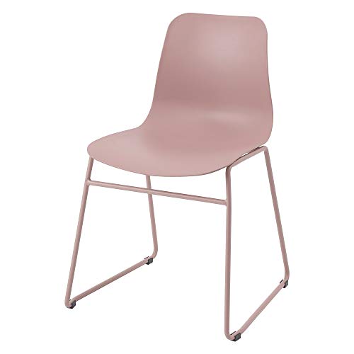 Roomnhome】 Durable Modern Pastel Tone self-Assembly Plastic seat and Steel Frame Kitchen, Dining, Bedroom Side Chair Set of 4 (Light Pink)