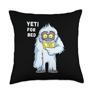 the best yeti gift ideas yeti for bed funny book lover abominable snowman reading fun throw pillow, 18x18, multicolor