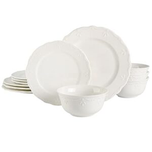 gibson home round embossed dinnerware set, service for 4 (12pcs), white