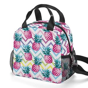 reusable insulated lunch bag with adjustable shoulder strap, leakproof cooler lunch box meal prep organizer tote bag freezable for women & men, office work outdoor (pink pineapple)