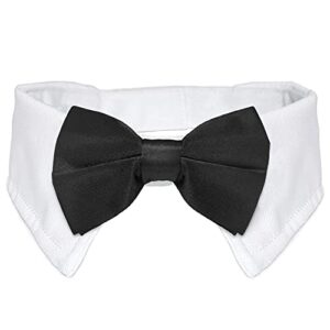 bowtie for dog, koolmox dog bow tie collar black, adjustable white dog tuxedo collar with black dog neck bow tie for medium large boy dog wedding formal tuxedo suit tux outfits birthday costumes