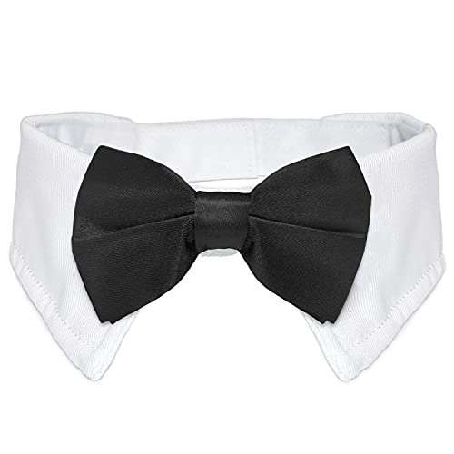 Bowtie for Dog, KOOLMOX Dog Bow Tie Collar Black, Adjustable White Dog Tuxedo Collar with Black Dog Neck Bow Tie for Medium Large Boy Dog Wedding Formal Tuxedo Suit Tux Outfits Birthday Costumes