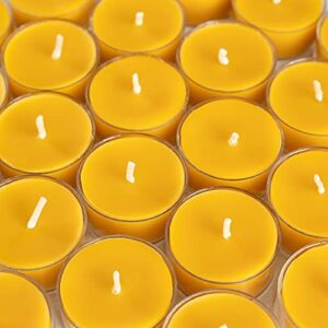 CANDWAX Pure Beeswax Tealight Candles Set of 24-3,5 Hours Burning Handmade Honey Yellow Candles - Smokeless Pure Bees Wax Home Decor Natural Candles