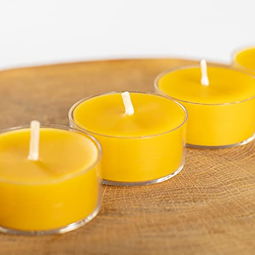 CANDWAX Pure Beeswax Tealight Candles Set of 24-3,5 Hours Burning Handmade Honey Yellow Candles - Smokeless Pure Bees Wax Home Decor Natural Candles