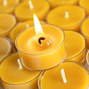 CANDWAX Pure Beeswax Tealight Candles Set of 24-3,5 Hours Burning Handmade Honey Yellow Candles - Smokeless Pure Bees Wax Home Decor Natural Candles