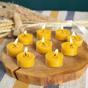 CANDWAX Pure Beeswax Tealight Candles Set of 24-3,5 Hours Burning Handmade Honey Yellow Candles - Smokeless Pure Bees Wax Home Decor Natural Candles