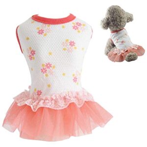 aniac xxs dog skirt with flower pattern cat princess dress rabbit outfits puppy lace tutu skirt yorkie spring summer clothes for kitten kitty chihuahua ferret and small breeds (xs, red)