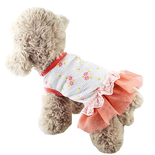 ANIAC XXS Dog Skirt with Flower Pattern Cat Princess Dress Rabbit Outfits Puppy Lace Tutu Skirt Yorkie Spring Summer Clothes for Kitten Kitty Chihuahua Ferret and Small Breeds (XS, Red)