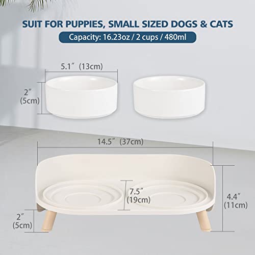 Cat Bowl for Food and Water - Elevated Dog Bowls with Stand - Raised Dog Cat Bowl Set - Double pet Bowl Dish for Small Dog | Cat | Puppy | Rabbit and with Splash Proof Guard for Less Mess