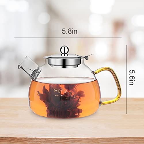 Glass Teapots for Stove Top (40oz/1200ml) Thicken Tea Pots for Loose Tea with Basket Infusers, Glass Tea Kettle Ideal Tea Sets for Women Tea Maker Gift