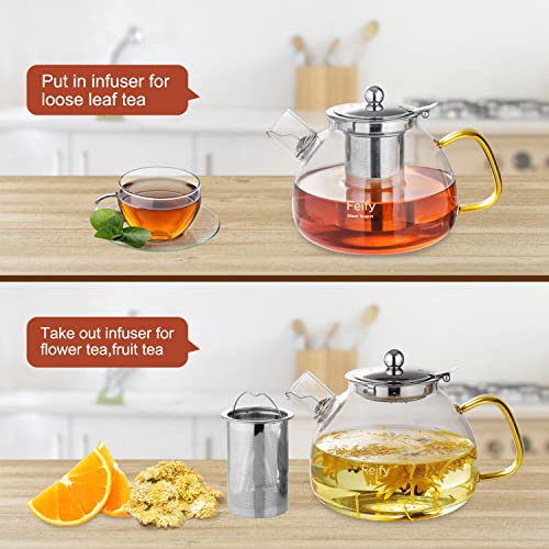 Glass Teapots for Stove Top (40oz/1200ml) Thicken Tea Pots for Loose Tea with Basket Infusers, Glass Tea Kettle Ideal Tea Sets for Women Tea Maker Gift