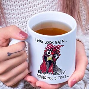 Generic Funny Coffee Mug, I May Look Calm But In My Head I've Pecked You 3 Times. Cup For Chicken Lovers. |M581|, White, 11 OZ