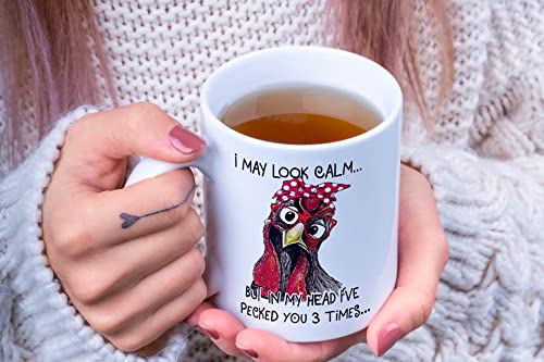 Generic Funny Coffee Mug, I May Look Calm But In My Head I've Pecked You 3 Times. Cup For Chicken Lovers. |M581|, White, 11 OZ