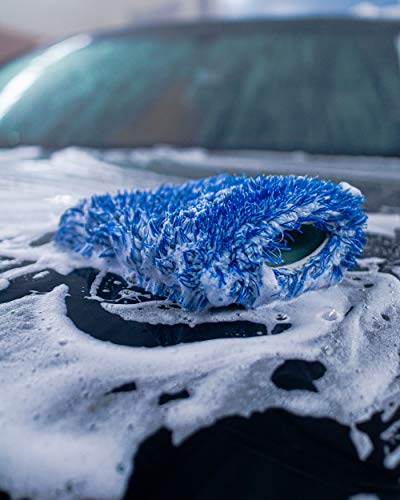 [Wash Monster] Plush Car Wash Pad (9 in. x 7 in.) Blue - 1 Pack | Soft & Plush Absorbent Microfiber Fibers | Large, Fits in Bucket