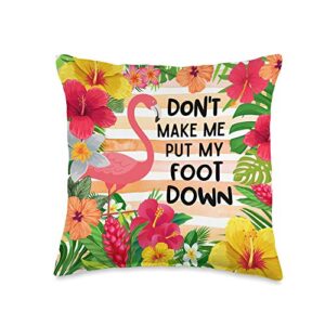 hustlagirl don't make me put my foot down pink flamingo flowers throw pillow, 16x16, multicolor