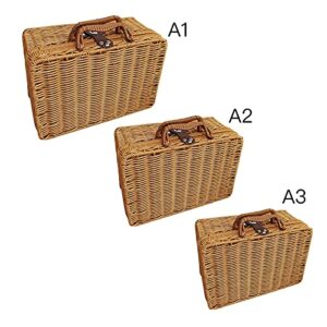 Flueyer Rattan Suitcase Basket, Wicker Storage Box with Handles, Willow Picnic Basket, Rattan Storage Box Travel Suitcase for Camping, Outdoor, Indoor, Home Decor