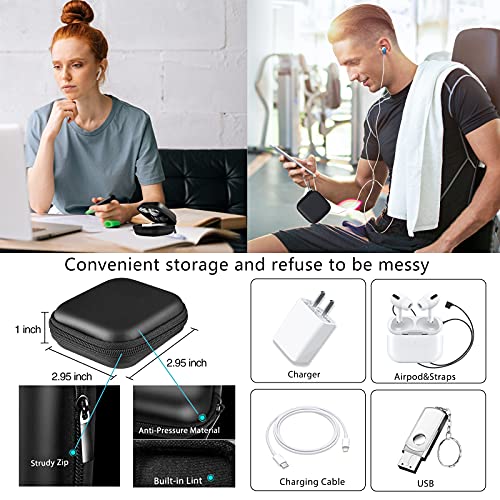 Black Airpods Case,16 in 1 Airpod 1&2 Accessories Set Anti-Lost Straps with Keychain/Apple Watch Band Holder/Airpod Ear Tips/Ear Hooks/Carry Case for Apple Airpods Silicone Cover for Girls/Women/Men…