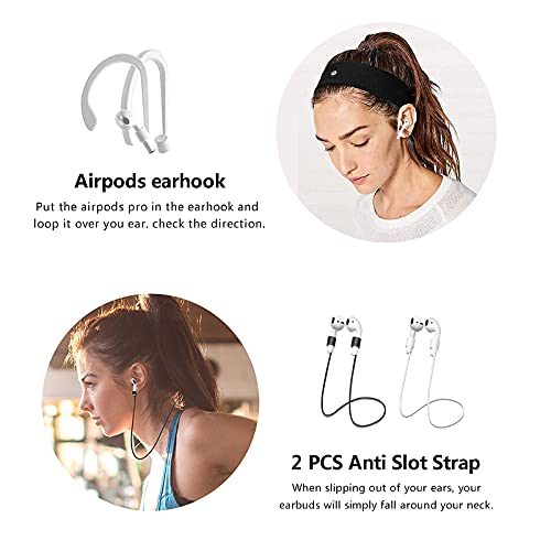 Black Airpods Case,16 in 1 Airpod 1&2 Accessories Set Anti-Lost Straps with Keychain/Apple Watch Band Holder/Airpod Ear Tips/Ear Hooks/Carry Case for Apple Airpods Silicone Cover for Girls/Women/Men…