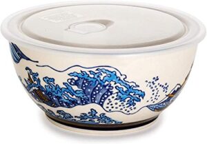 happy sales hsmbp-08bwv, 24 oz microwavable ceramic bowl with lid 6" d food prep bowls food storage bowls meal planning bowls, blue wave