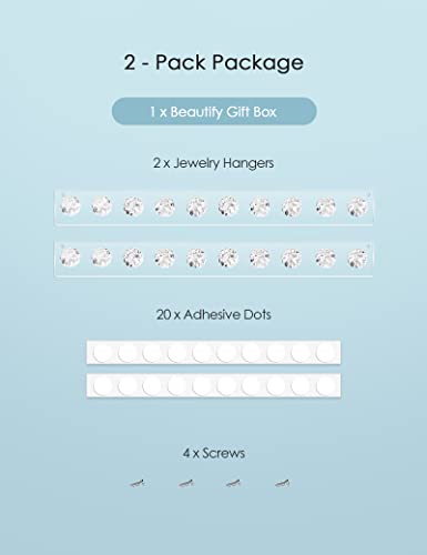 Zreal Necklace Holder, Acrylic Necklace Hanger, Wall Jewelry Organizer with 10 Jewelry Hooks in Seashell Shape (2-pack Clear)