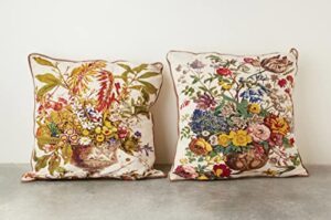 creative co-op square cotton printed embroidery (set of 2 designs) pillow set, multi