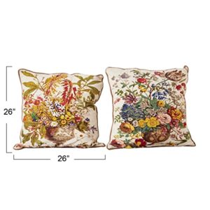Creative Co-Op Square Cotton Printed Embroidery (Set of 2 Designs) Pillow Set, Multi
