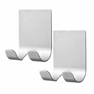 waterproof razor holder for shower, heavy duty self adhesive hooks, stainless steel towel hooks for bathrooms wall (silver, 2 pack)