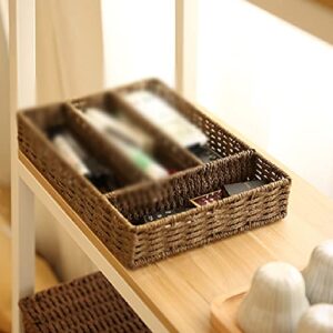 UXZDX CUJUX Multi-Grid Woven Debris Storage Box Desktop Office Dressing Table Coffee Table Storage Box Storage Basket