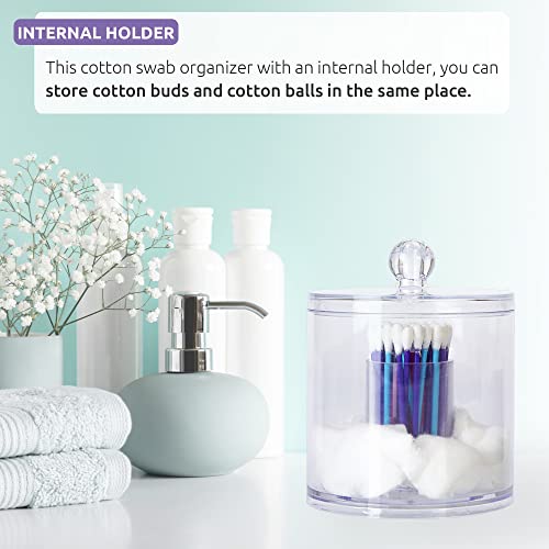 EDNA HOME Cotton Ball and Swab Holder, Apothecary Organizer Jar for Q-Tips, Cotton Rounds, Makeup Items in Bathroom, Vanity