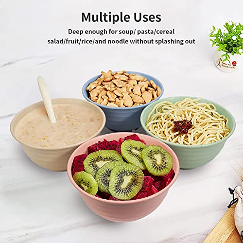 SGAOFIEE Unbreakable Cereal Bowls - 30 OZ Wheat Straw Fiber Lightweight Bowl Sets of 6 - with 6 Spoons & 6 Forks - for Rice Noodle Soup Breakfast Bowls - Dishwasher & Microwave Safe