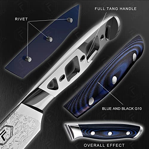 [6-Inch]Boning Knife,Fanteck Fillet Knife Damascus Japanese Pro High Carbon Steel Sharp Curved Flexible Blade Kitchen Cleaver for Fish Poultry Chicken Meat Cutting[Gift Box & Sheath]-G10 Blue Handle