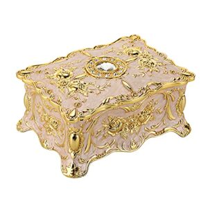 hipiw vintage jewelry organizer box - metal trinket storage box ornate treasure chest box jewelry decorative box keepsake gift box case for women girls,4.9"x3.4"x2.7" (beige, medium)