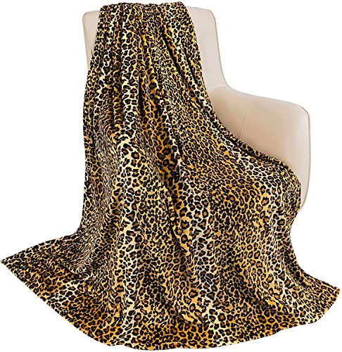 MACEVIA Flannel Fleece Throw Blanket for Couch Leopard Print Blanket Fuzzy Cozy Comfy Super Soft Fluffy Plush Cheetah Blanket for Bed Sofa 260GSM (Brown Leopard,50x60inches)