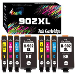 4benefit (set of 8) compatible for hp 902 xl hp902 902 ink cartridge 902xl (2xblack+2xcyan+2xmagenta +2xyellow) replacement for officejet pro 6954 6960 6962 6968 6975 6978 all-in-one printer