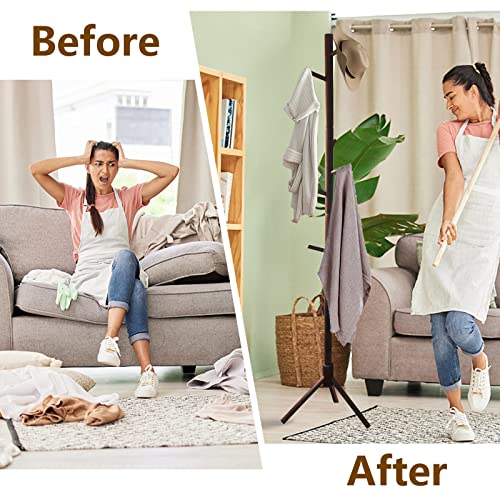 Z&L HOUSE Coat Rack Freestanding, Pure Natural Solid Wooden Coat Tree, 8 Hooks And Adjustable Height Floor Hanger, Used In The Bedroom Living Room Office To Hang Clothes, Hats, Bags