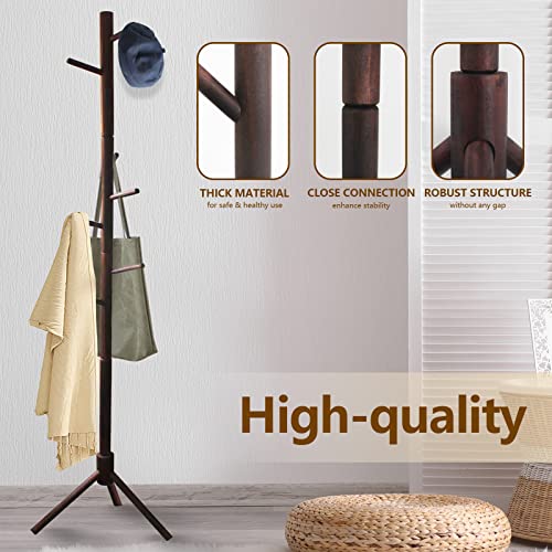 Z&L HOUSE Coat Rack Freestanding, Pure Natural Solid Wooden Coat Tree, 8 Hooks And Adjustable Height Floor Hanger, Used In The Bedroom Living Room Office To Hang Clothes, Hats, Bags