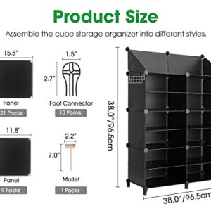 Puroma Stackable Shoe Storage Organizer Cabinet, 12-Cube Plastic Shoe Storage Rack Durable Modular Shoe Cabinet with Wooden Mallet DIY for Home, Office, Bedroom（Black