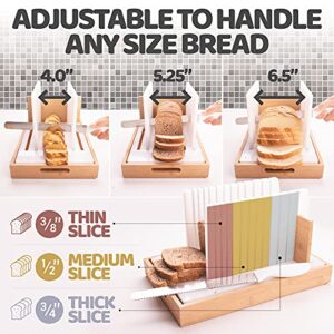 Bread Slicer for Homemade Bread With Long Knife & Crumb Tray - Compactable Bread Slicer Guide For Homemade Bread Adjustable, 3 Size, 3 Thickness - Bread Cutter for Homemade Bread, Loaf, Bagel, Bun