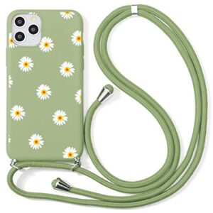 eouine crossbody case for samsung galaxy a11 [6.4"] - neck cord lanyard strap with samsung a11 case - anti-scratch green silicone pattern tpu adjustable necklace strap - daisy
