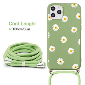 Eouine Crossbody Case for Samsung Galaxy A11 [6.4"] - Neck Cord Lanyard Strap with Samsung A11 Case - Anti-Scratch Green Silicone Pattern TPU Adjustable Necklace Strap - Daisy