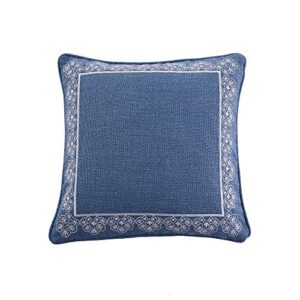 levtex home villa lugano apolonia - decorative pillow (18 x 18in.) - embroidered border - blue and white