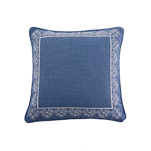 Levtex Home Villa Lugano Apolonia - Decorative Pillow (18 x 18in.) - Embroidered Border - Blue and White