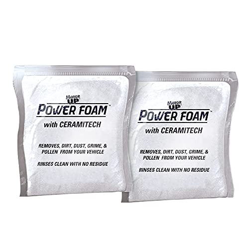 Motor Up Power Foam 2 Pack Refill - with Ceramic Coating Finish - Cleaning Concentrate Powder, Foaming Wash Soap - for Cars, Trucks, & Boats - Includes 2 x 4-Ounce Bag of Cleaning Crystals