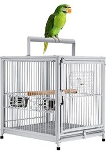 22” portable heavy duty travel bird parrot carrier play stand perch cage feeding bowl stand with handle and accessories (white)