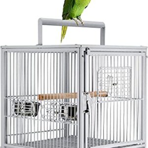 22” Portable Heavy Duty Travel Bird Parrot Carrier Play Stand Perch Cage Feeding Bowl Stand with Handle and Accessories (White)